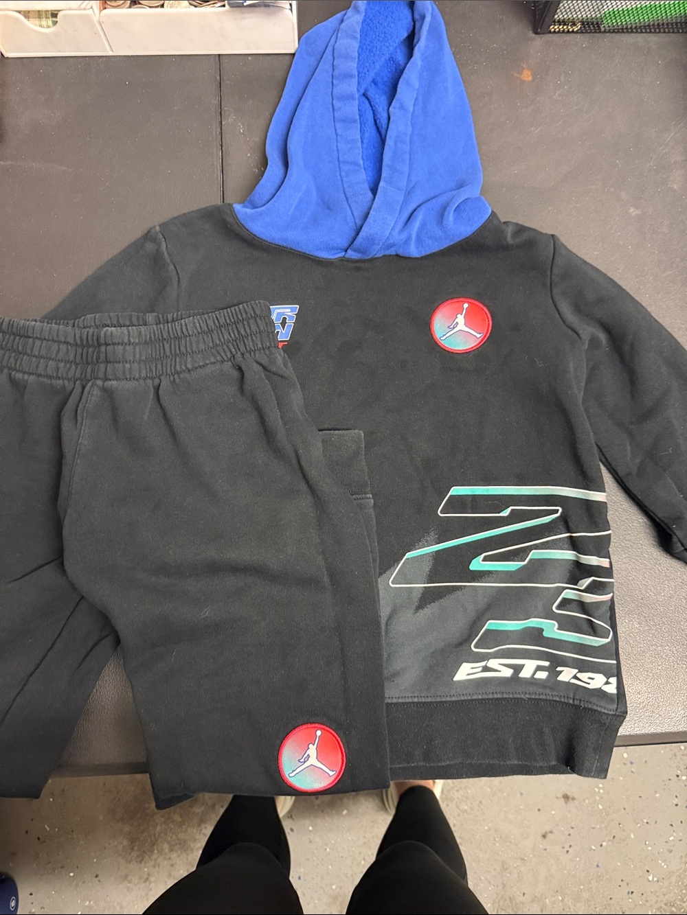 Jordan Black & Blue Kids Hoodie and Joggers Set with Teal Accents